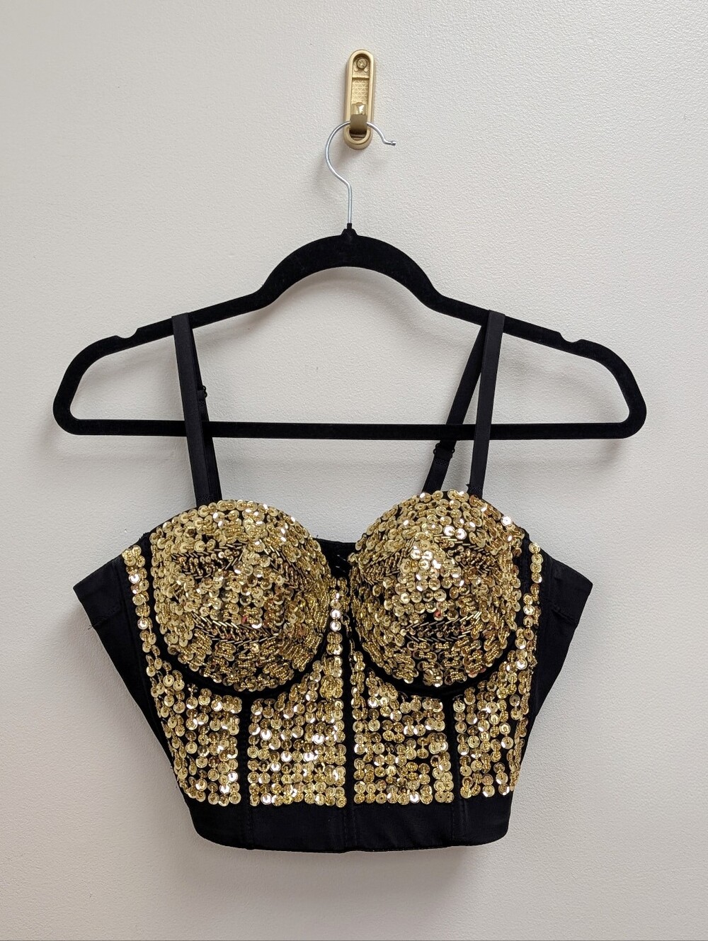 Gold Sequin Black Tank Top